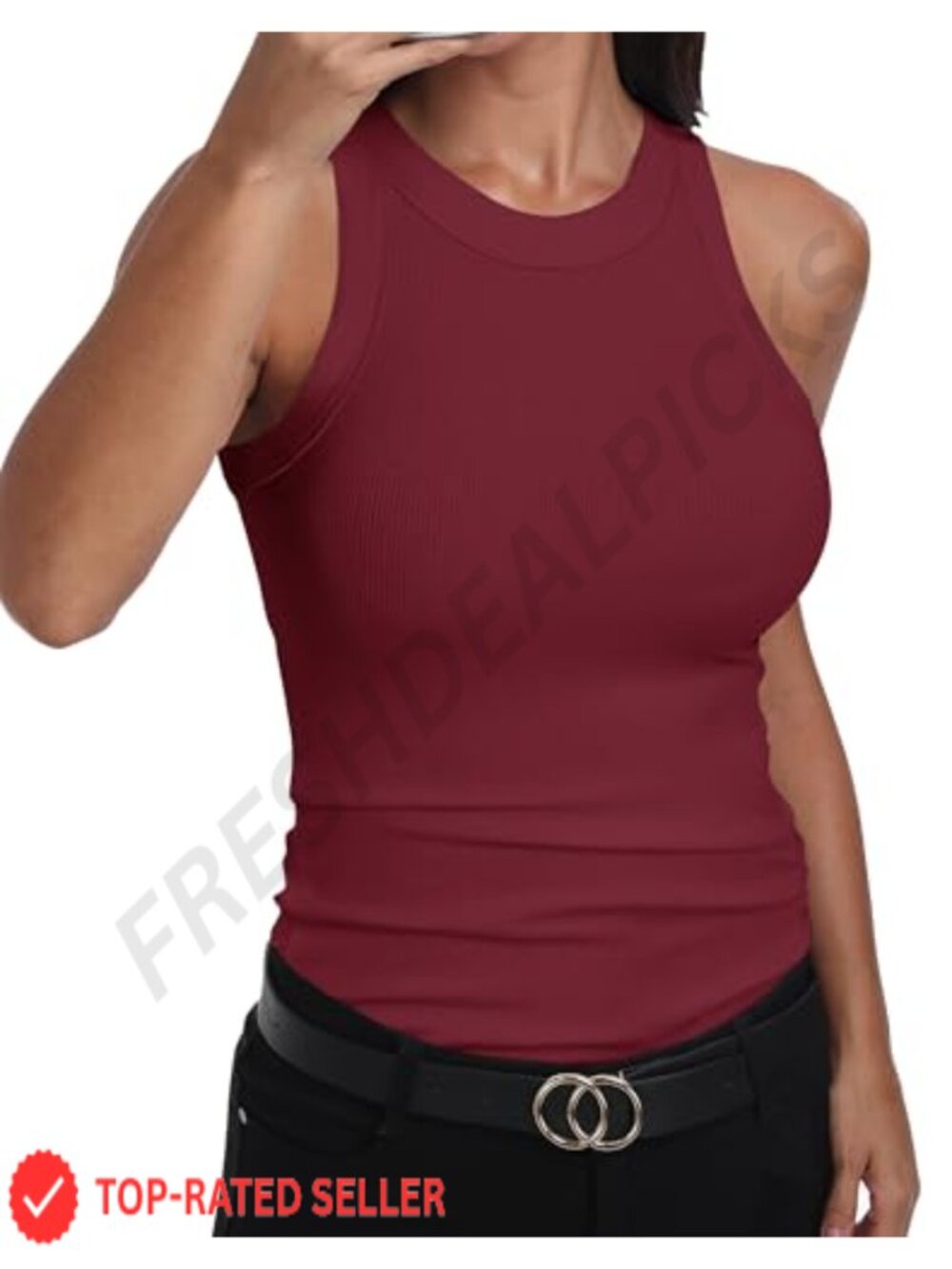 Sleeveless Racerback High Neck Cotton Ribbed Fitted Tank Top